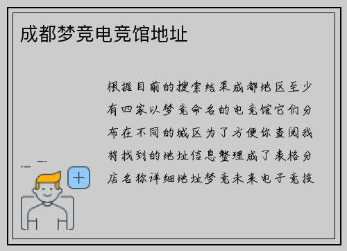 成都梦竞电竞馆地址